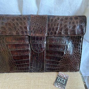 Genuine Alligator Vintage Dark Brown Envelope Clutch Purse